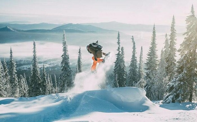 Snowboarder aux Saisies dans les sapins
